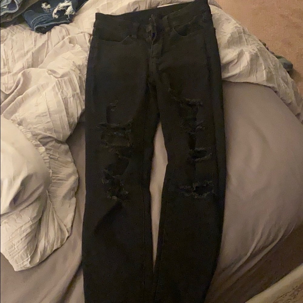 black ripped skinny high rise super stretchy